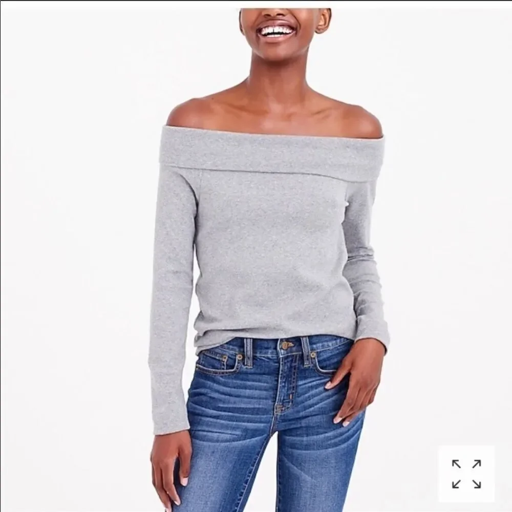 J Crew  grey off the shoulder long sleeved top